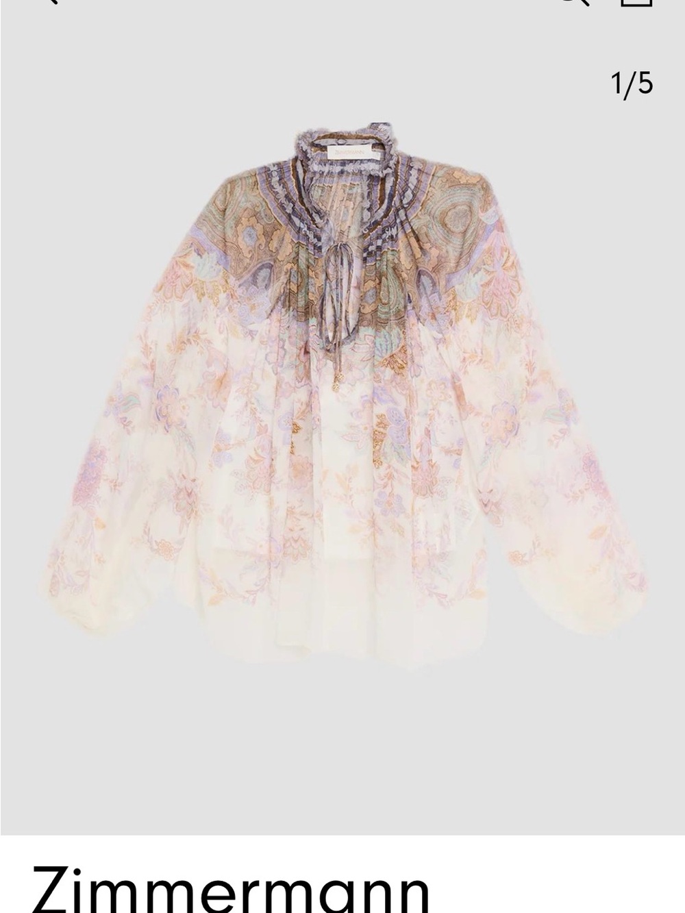 Zimmermann Sheer Floral Ruffled Tie-Neck Blouse in Cream and Lavender